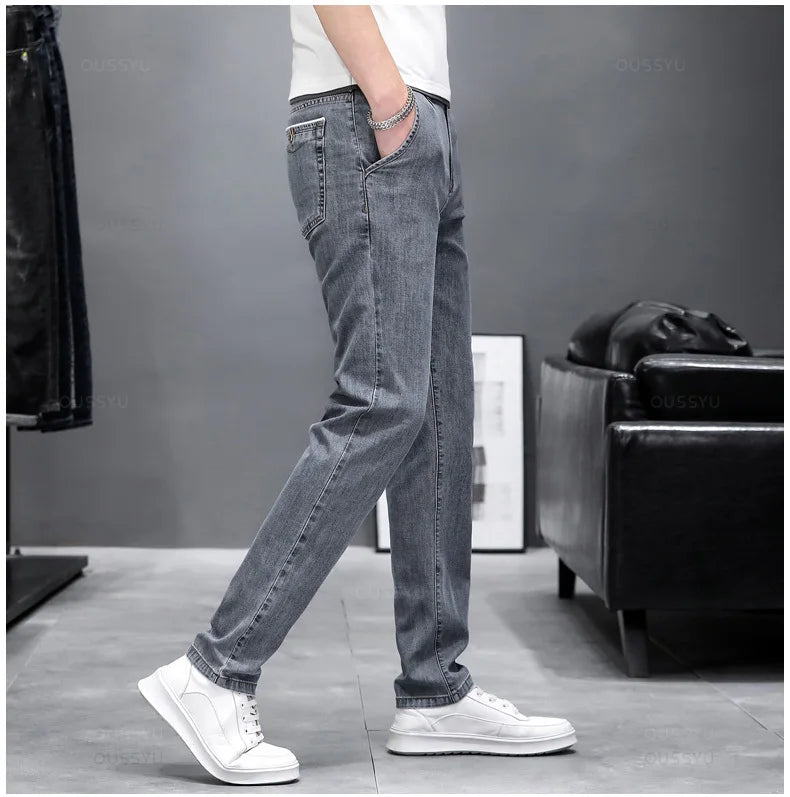 Autumn Stretch Skinny Jeans Men Fashion Casual Slim Fit Denim Designer Elastic Pants Grey Brand Trousers Male Large size 38 40