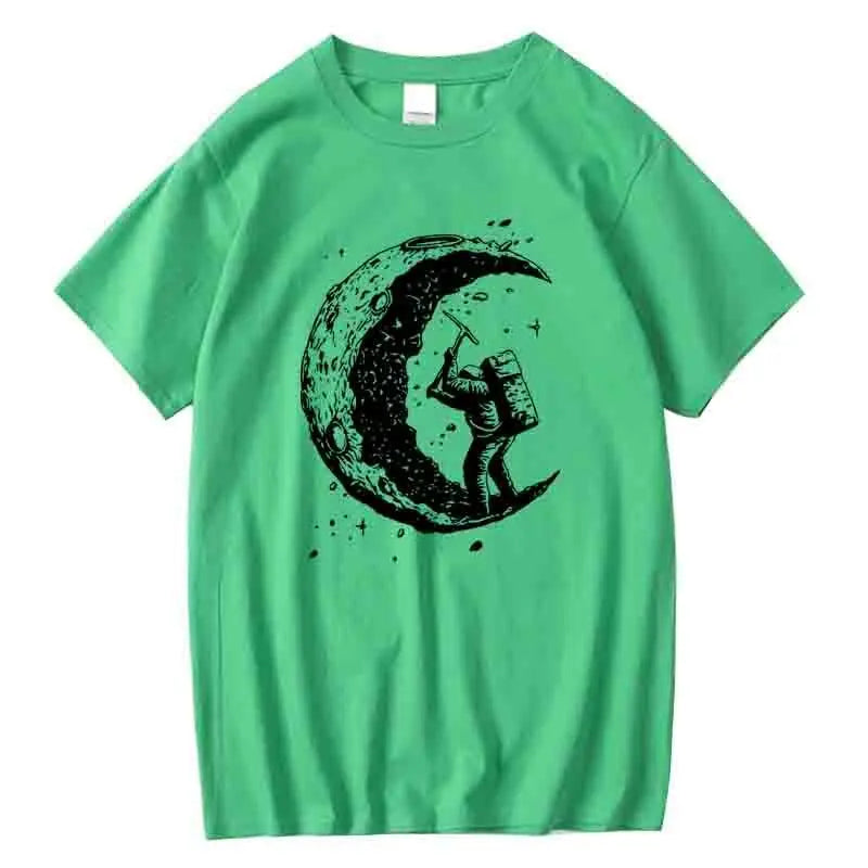 Men's High Quality Cotton Blend Moon Print Casual Summer Cool Short Sleeve Men Tshirt Loose t-shirt Male Tee Shirts Male Tee Top