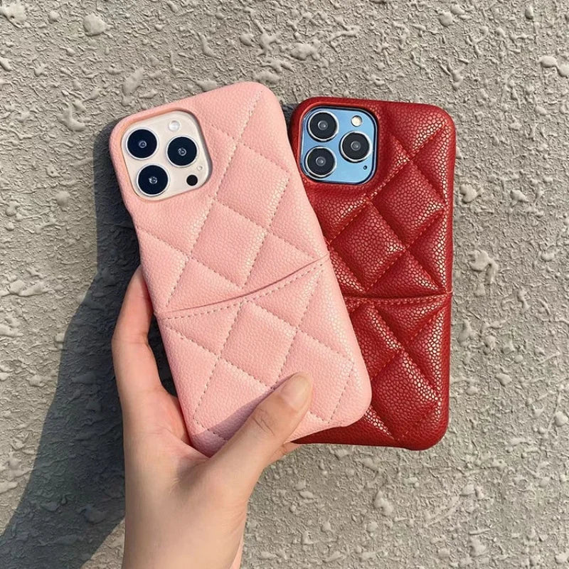 Luxury Lychee Texture Leather Card Bag Solid Color Wallet Phone Case for iPhone 17 16 15 14 Pro Max Black White PU Hard Cover