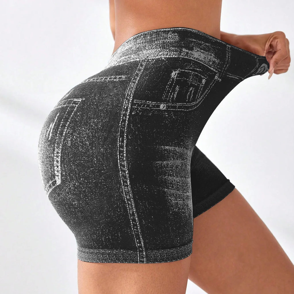 Hot Sexy Imitation Denim Seamless Yoga Shorts for Women Running Sports Leggings Female Ruched Skinny Gym Fitness Short Pants