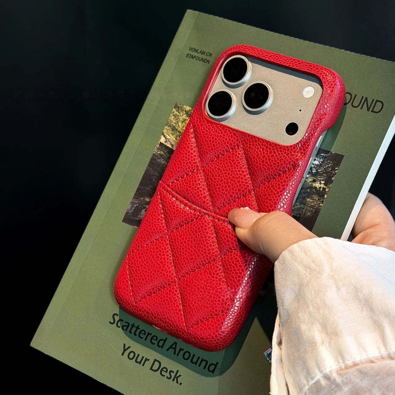 Luxury Lychee Texture Leather Card Bag Solid Color Wallet Phone Case for iPhone 17 16 15 14 Pro Max Black White PU Hard Cover