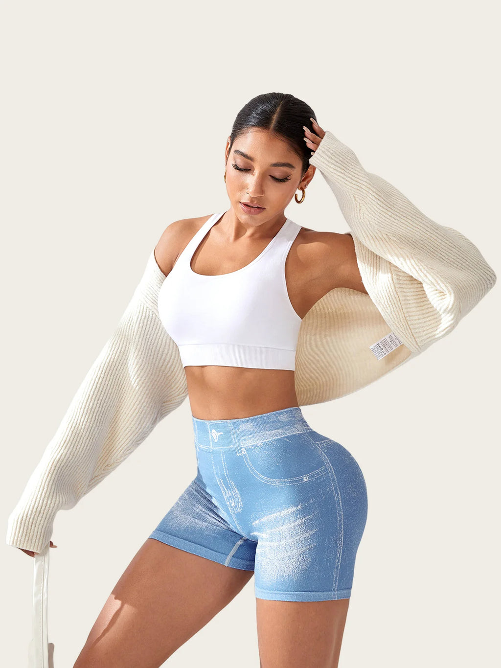 Hot Sexy Imitation Denim Seamless Yoga Shorts for Women Running Sports Leggings Female Ruched Skinny Gym Fitness Short Pants