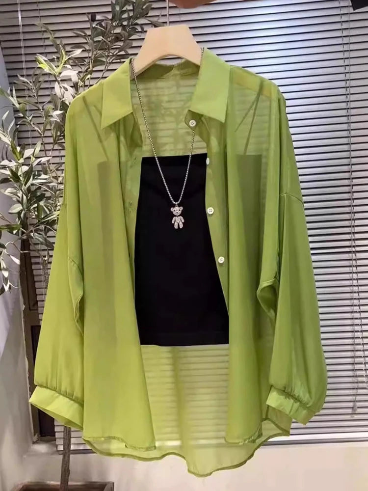 New 2026 Women's Ultra-Slippery Pearl Shiny Ice Sensation Sun Protection Shirt Loose Cardigan Outerwear Summer Fashion