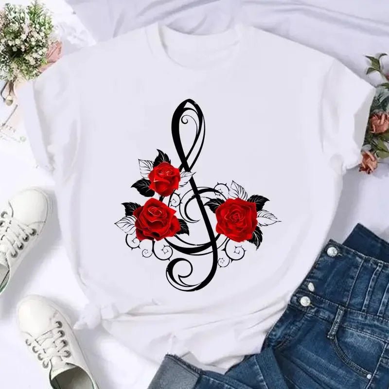 Women's Moon Print Short Sleeve T-Shirt Casual Cartoon Print Retro T-Shirt Graphic T Shirts Women Clothing Summer Streetwear Y2K