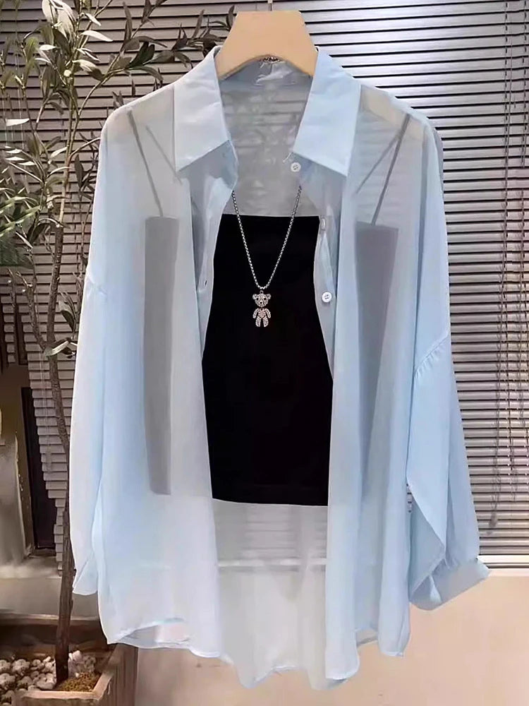 New 2026 Women's Ultra-Slippery Pearl Shiny Ice Sensation Sun Protection Shirt Loose Cardigan Outerwear Summer Fashion