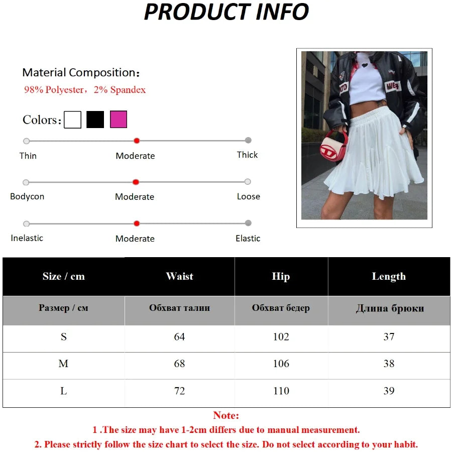 Wolfeel Summer White Mini Skirt High Waist Sexy Cute Ruffle Vintage Tennis Skirt  Elastic Waist Tutu Short Skirts for Women