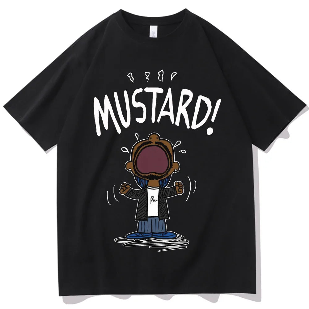 Funny Kendrick Lamar MUSTARD Meme T-Shirt Unisex Short Sleeve Hip Hop100% Cotton Graphic Summer Tee Loose Music Lover Apparel