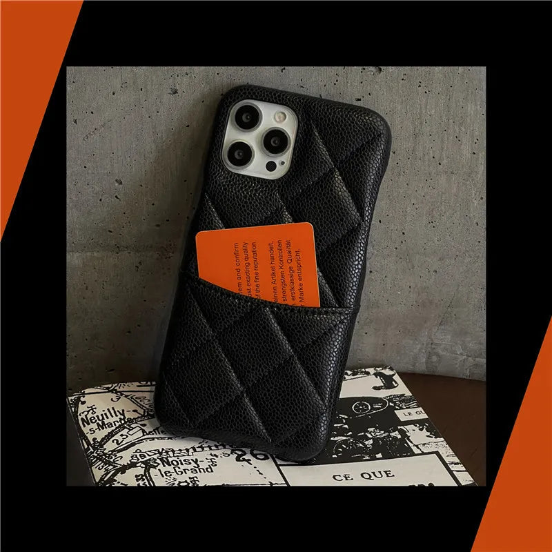 Luxury Lychee Texture Leather Card Bag Solid Color Wallet Phone Case for iPhone 17 16 15 14 Pro Max Black White PU Hard Cover