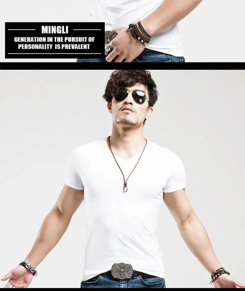2026 Brand New Men T Shirt Tops V neck Short Sleeve Tees Men's Fashion Fitness Hot T-shirt For Male Man T-shirt Size 5XL