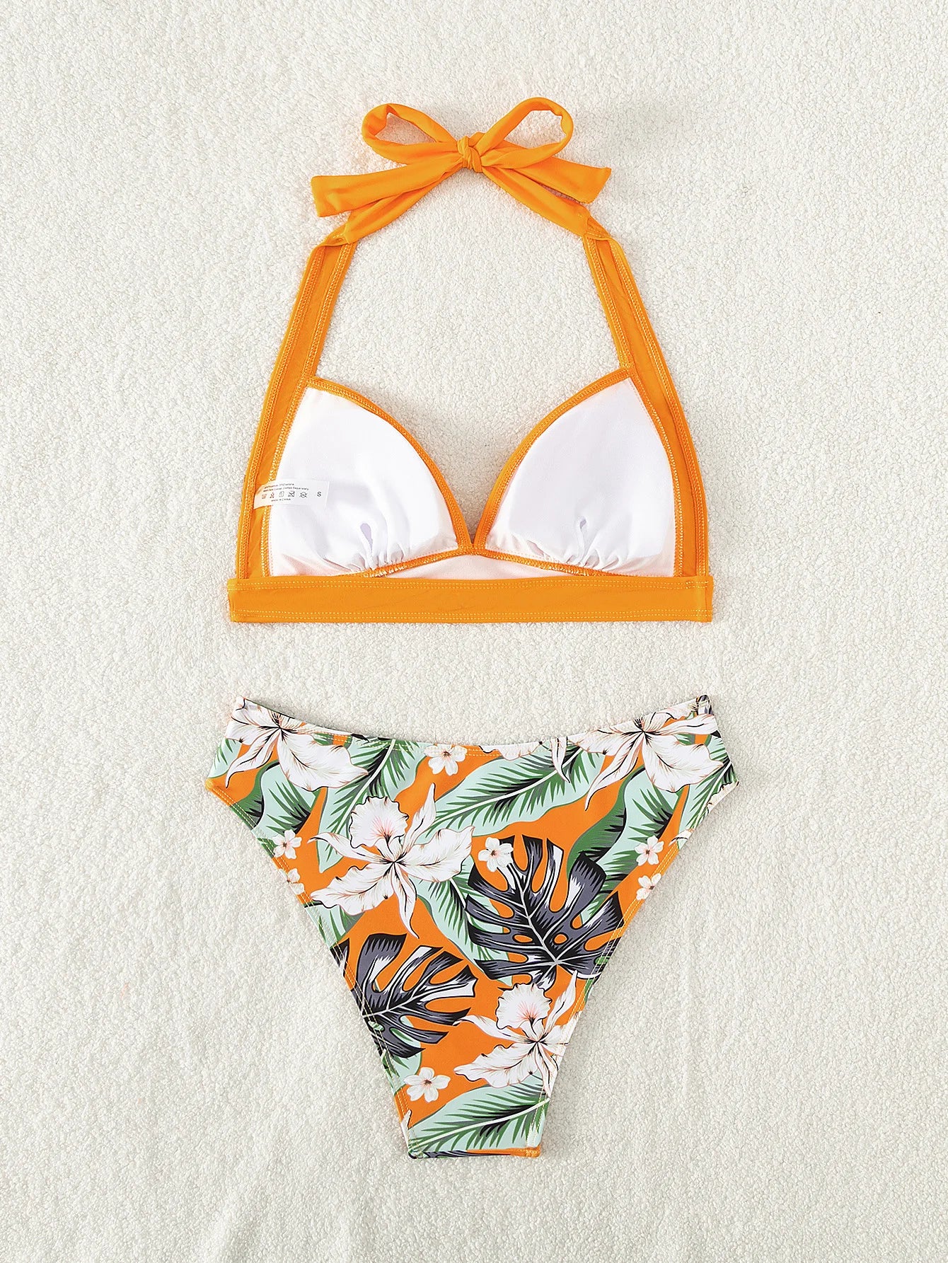 Women's Print High Waist Swimsuit, Cross Halter Bikini, V Neck Bathing Suit, Backless Beachwear, Swimwear, 2023
