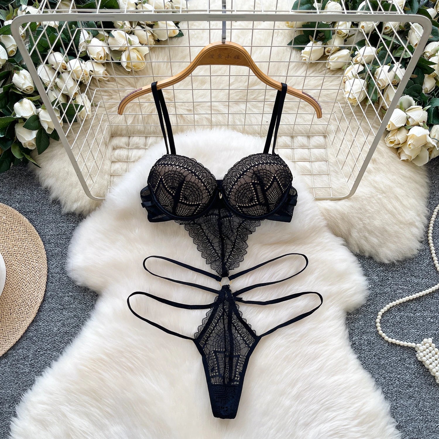 Women Hotsweet hollow out backless lace slim Vintage Straps Bodysuits Chic Jumpsuits Top Clothing