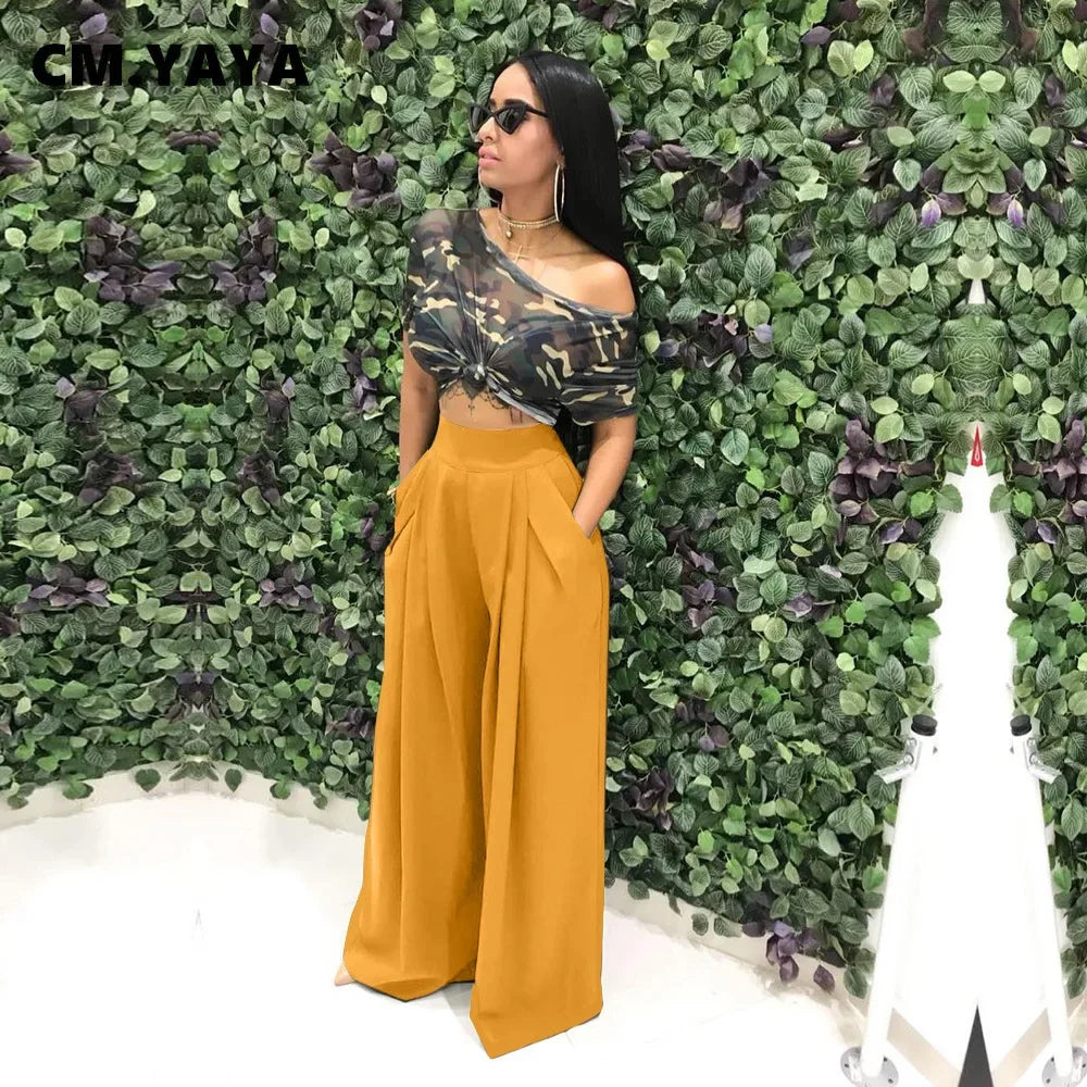 CM.YAYA Women Straight High Waist Pants Autumn Winter INS Streetwear Basic Wide Leg Long Trousers