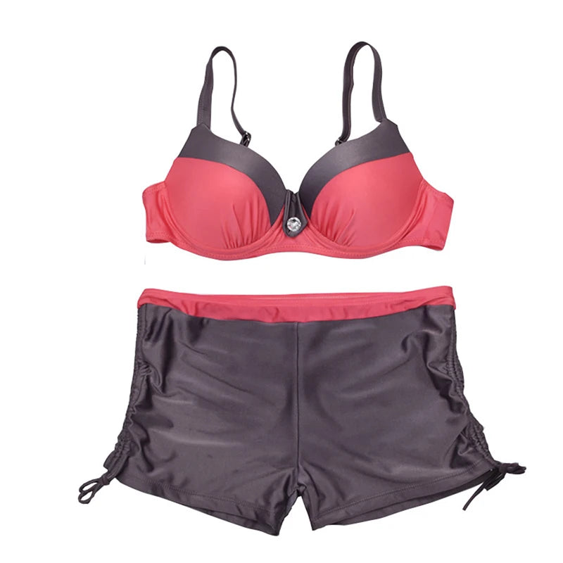 2026 New Swimsuit Red Push Up Bikini Set Women Swimwear Sexy Padded Adjustable Strap Bordered Bikinis Black Bathing Suit Tankini