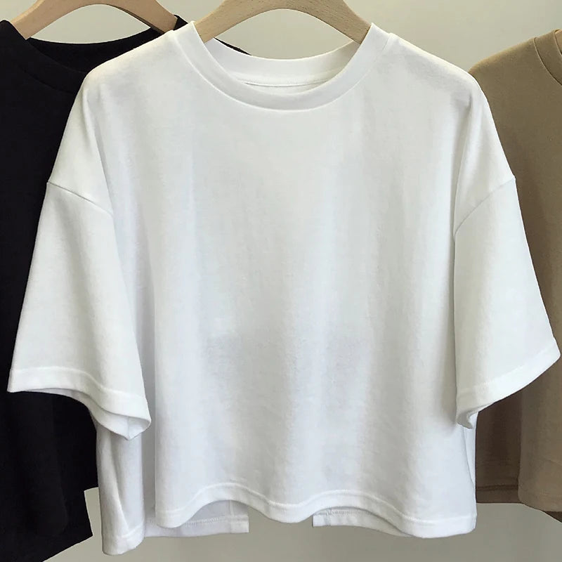 Summer Clothes Korean Sexy Backless Short O-Neck Women Casual Solid Color T-Shirt Short Sleeve Girl Tee Shirt Fashion Tops