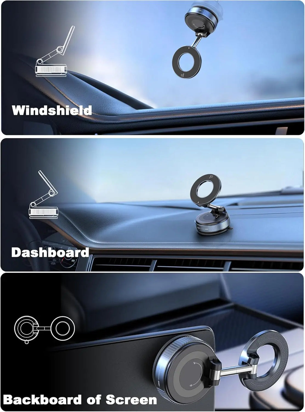 Strong Magnetic Car  Phone  Holder Foldable 360° Adjustable Vacuum Suction Mount Universal for Car, Desk, Bathroom