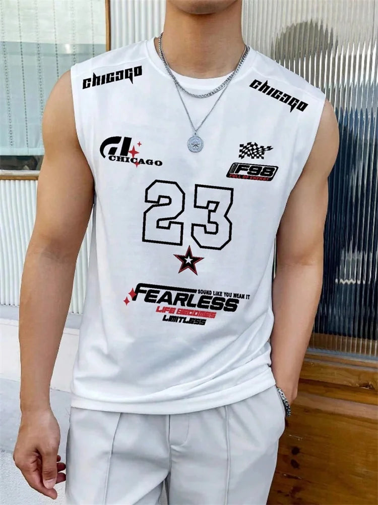 The 2025 Summer Men's Round-neck Vest Is A Simple, 23-letter Printed Street Fashion Casual Wear That Is Breathable