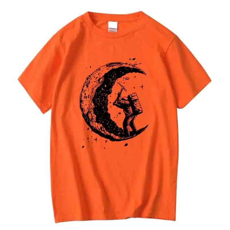 Men's High Quality Cotton Blend Moon Print Casual Summer Cool Short Sleeve Men Tshirt Loose t-shirt Male Tee Shirts Male Tee Top