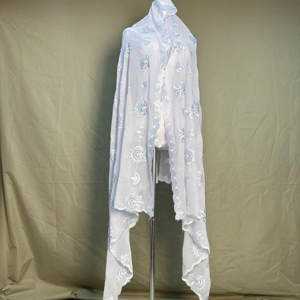 All white blanc Dubai African Muslim Shawl Wrap Cording Embroidery Scarf Sales Muslim Scarf 100% Cotton Big Scarf AfricanWomen