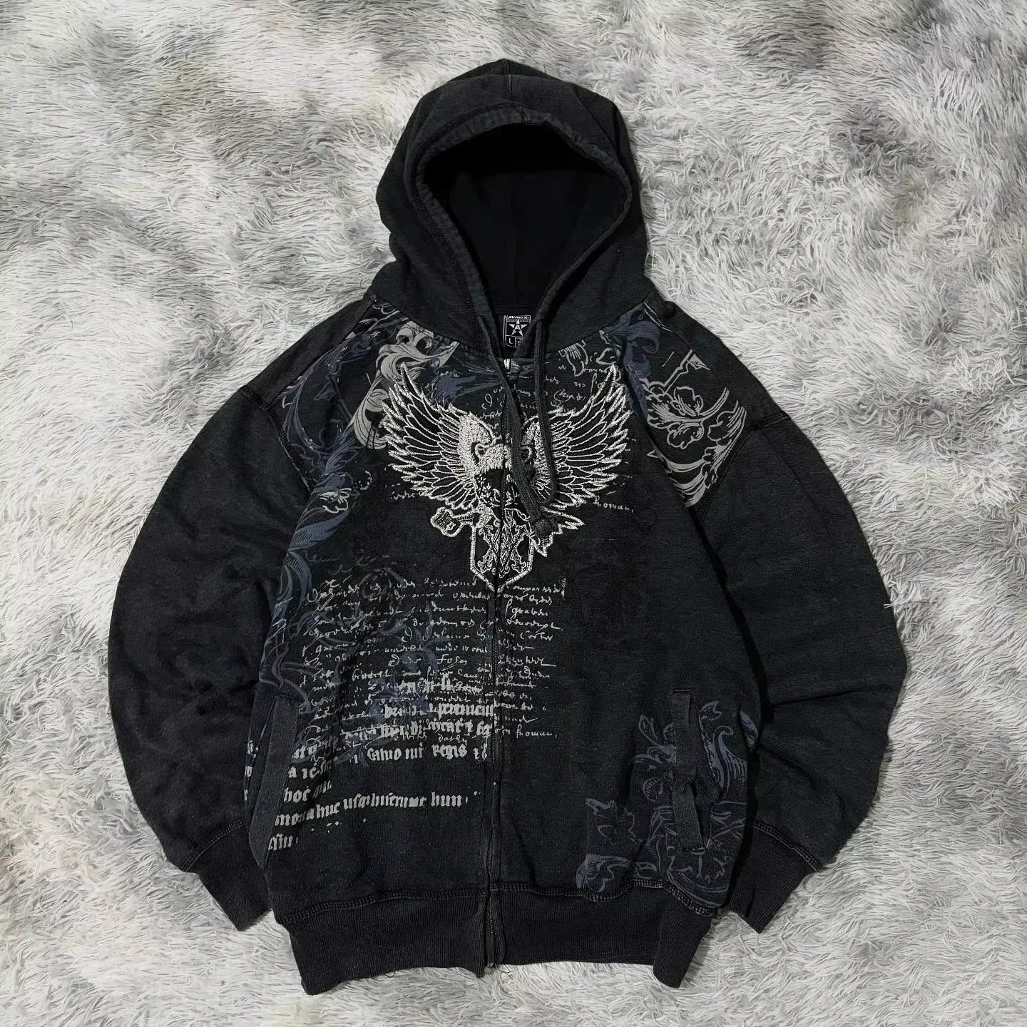 Y2K Harajuku New Fashion Skull Embroidery Plus Velvet Padded Casual Joker Vintage Popular Hip Hop Couples Fur Collar Coat Tops