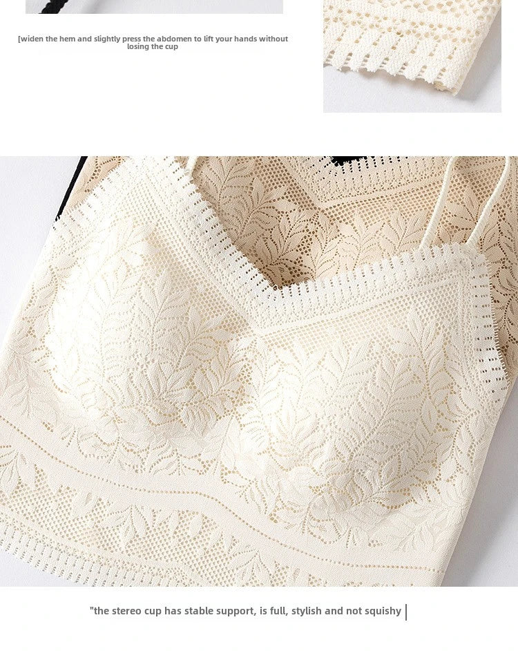 The New Women's Lace Vest with Seamless Small Halter Wrap Chest Seamless Underwear One Cup Anti-slip Bra Y2k Top Tank Top Halter