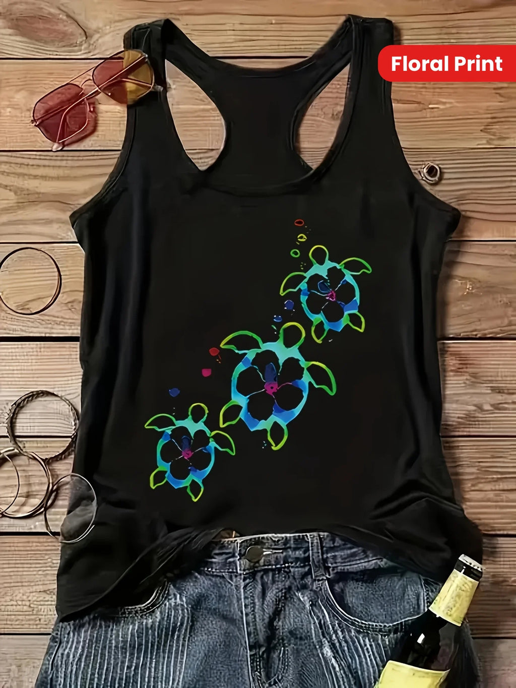 printed Summer women's loose and personalized dream catcher mesh printed vest top T-shirt comfortable sleeveless