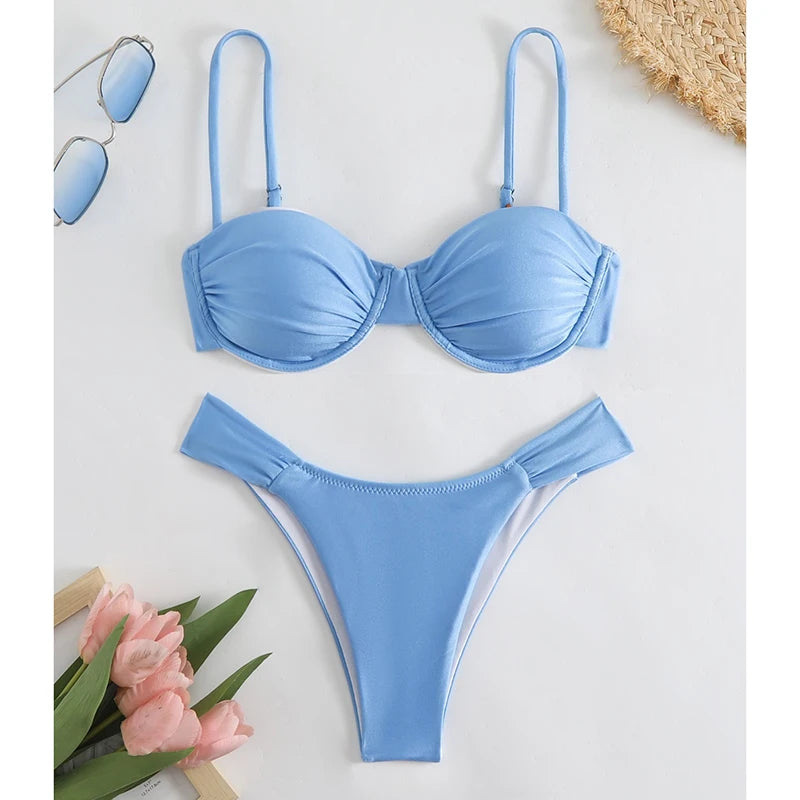 Simple Bikini Push Up Swimsuit Women Backless Lace Up High Waist Bikini Set 2025 New Sexy Spice Girl Beach Bathing Suit 2 Piece