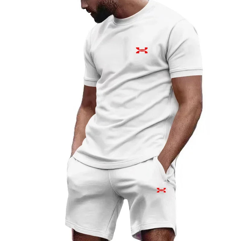 New summer men's casual shortsleeved shorts 2-piece city street fashion T-shirt shorts suit men's cool run hot sale