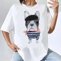 French Bulldog top tees women Colorful Retro Pastel Comfortable tshirt Psychedelic Pop Culture Gothic Digital hip hop 80s