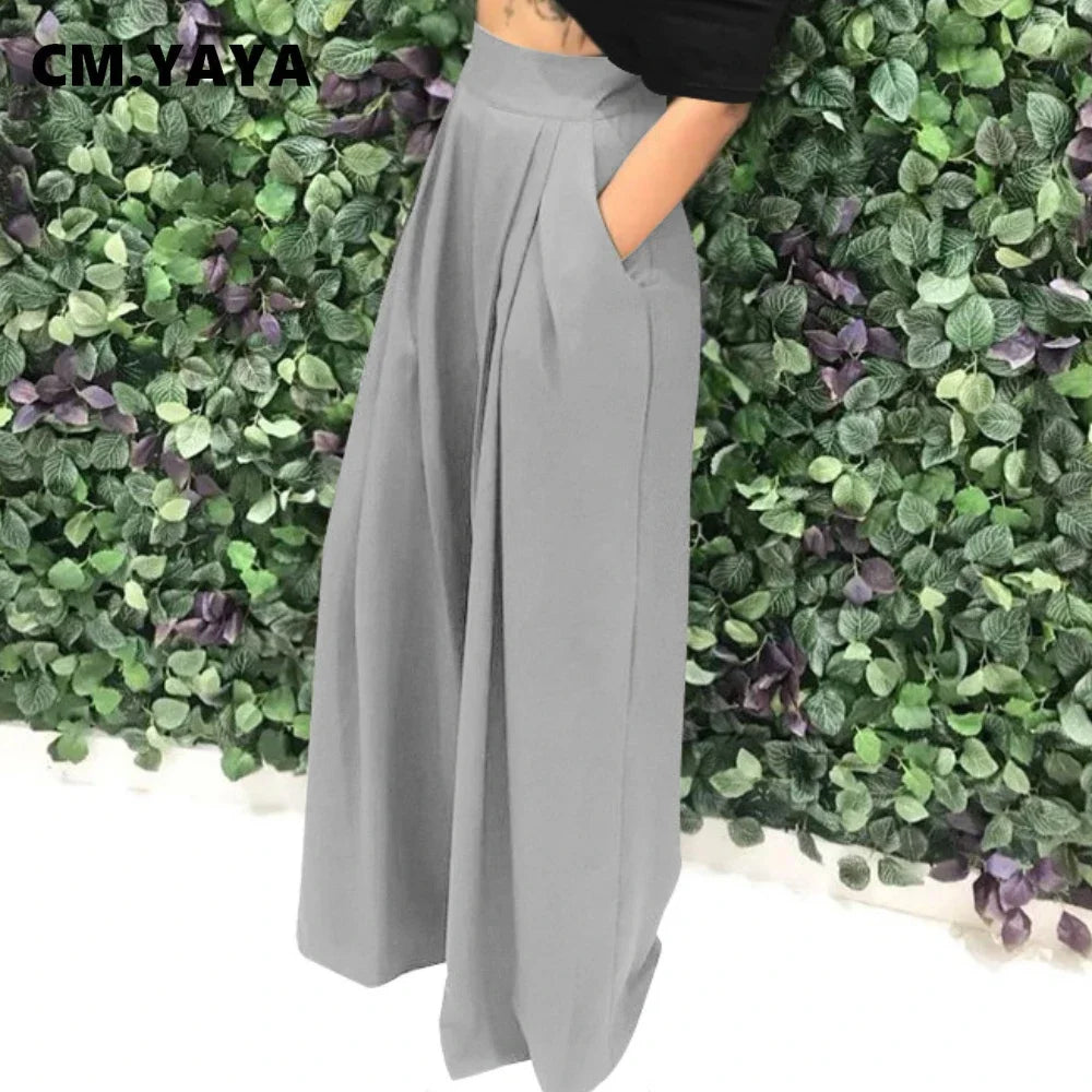 CM.YAYA Women Straight High Waist Pants Autumn Winter INS Streetwear Basic Wide Leg Long Trousers
