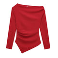HXAO Womens Tops Off Shoulder Cropped Asymmetrical Top Spring 2025 Woman Ruffled Plain T-Shirts Long Sleeve Top Women's Blouses