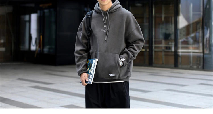 Japanese Streetwear High Quality Hip Hop Thin Fleece Hoodie Men Clothing Harajuku Casual Sweatshirt Korean Couple Pullover Male