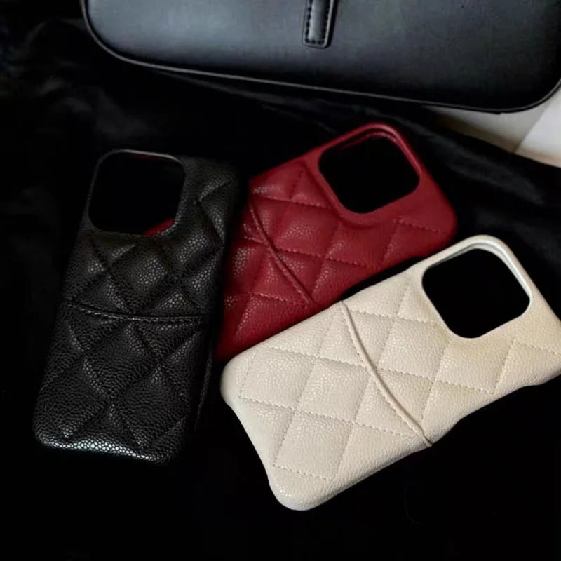 Luxury Lychee Texture Leather Card Bag Solid Color Wallet Phone Case for iPhone 17 16 15 14 Pro Max Black White PU Hard Cover