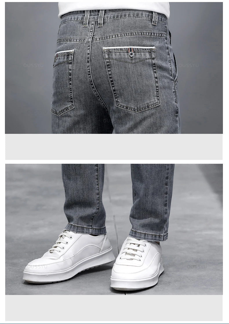 Autumn Stretch Skinny Jeans Men Fashion Casual Slim Fit Denim Designer Elastic Pants Grey Brand Trousers Male Large size 38 40