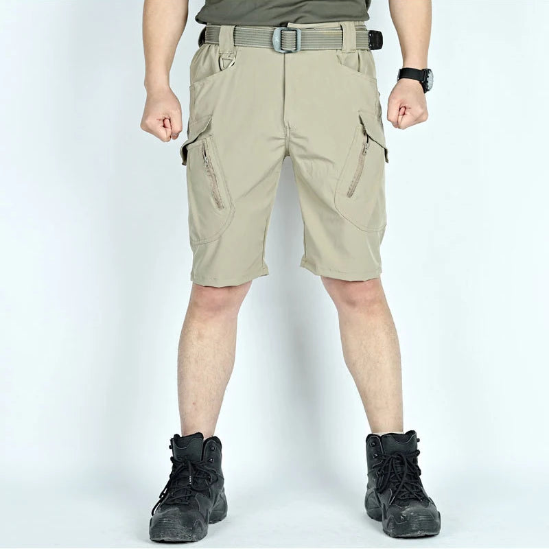 Summer Men Cargo Shorts Quick Dry Tactical Short Pants Multi-Pocket Shorts Men's Outdoor Hunting Fishing Knee Length Trousers