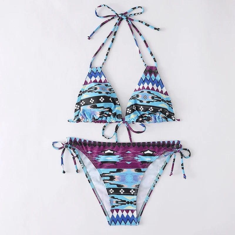 Leaves Print Swimsuit for Women,low Waist Drawstring Bikini,2-piece Swimwear,V-neck Susupender Backless Bathing Suit,beachwear