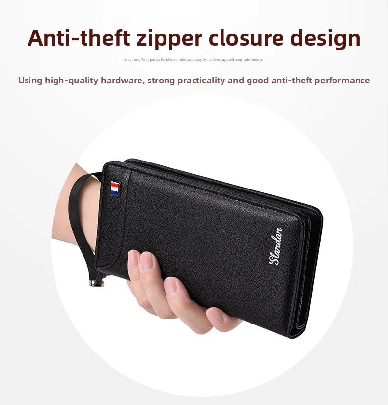 Fashionable Men Handhold Bag New Style Business Zippered Large Purse Phone Case