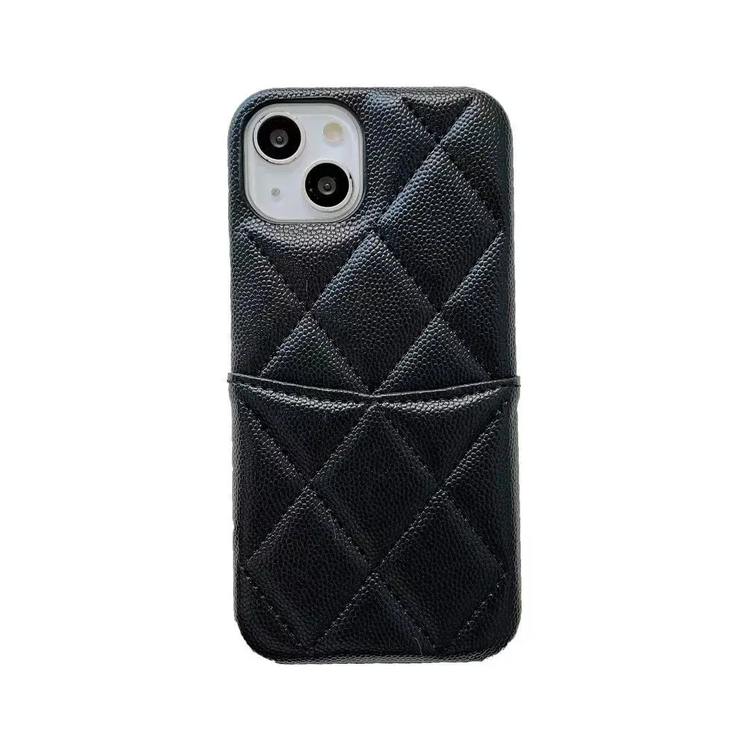 Luxury Lychee Texture Leather Card Bag Solid Color Wallet Phone Case for iPhone 17 16 15 14 Pro Max Black White PU Hard Cover