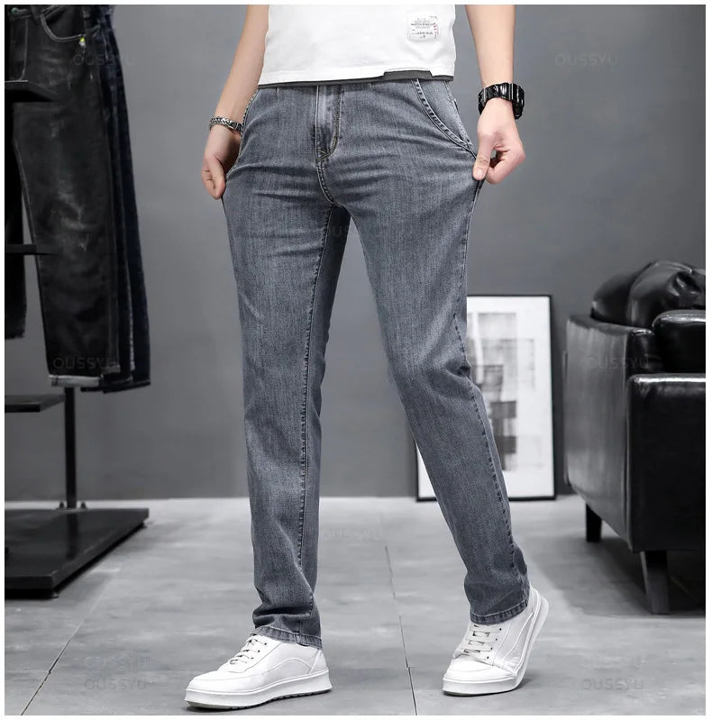 Autumn Stretch Skinny Jeans Men Fashion Casual Slim Fit Denim Designer Elastic Pants Grey Brand Trousers Male Large size 38 40