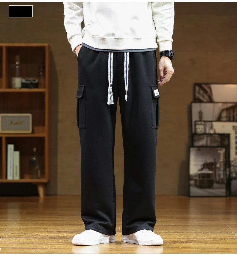 2026 New in Wide Leg Pants Men Autumn Straight Elastic Waist Baggy Cargo Trouser Male Relaxed Streetwear Sweatpant Plus Size Big