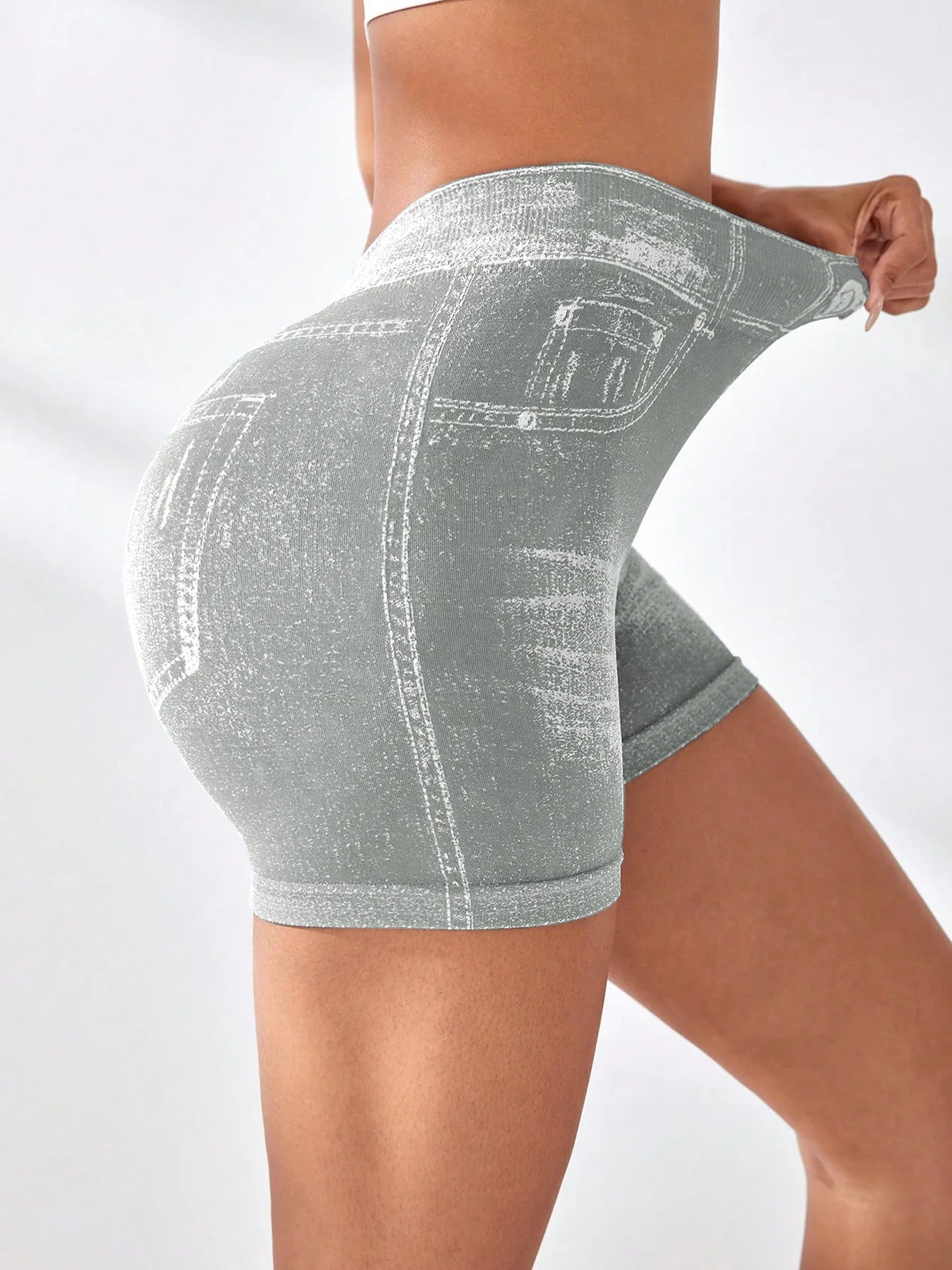 Hot Sexy Imitation Denim Seamless Yoga Shorts for Women Running Sports Leggings Female Ruched Skinny Gym Fitness Short Pants