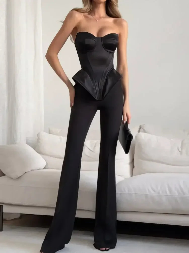 Sexy Fishbone Strapless Short Top Women Chic Sleeveless Off-shoulder Backless Waist Cinching Tops 2026 Lady Evening Party Blouse
