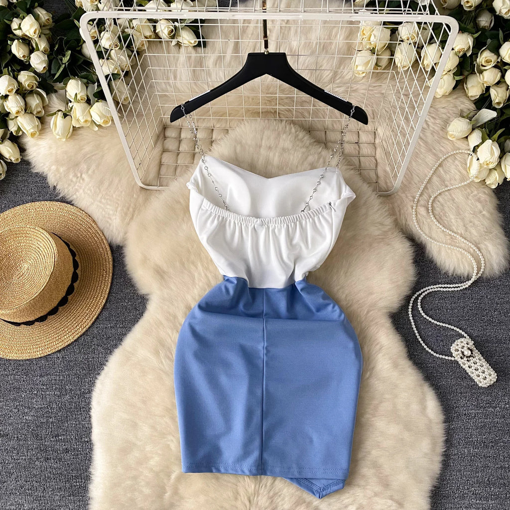 Sexy  Swinging collar Slip Dress pleated sweet Chic Vintage Evening Party Club Women Chic Slim Pencil dresses