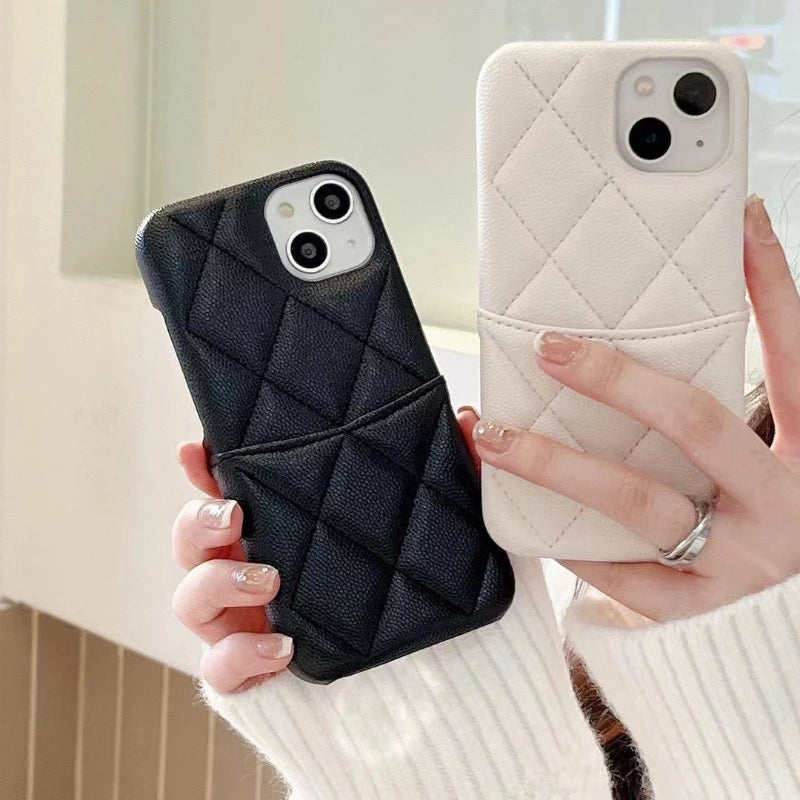 Luxury Lychee Texture Leather Card Bag Solid Color Wallet Phone Case for iPhone 17 16 15 14 Pro Max Black White PU Hard Cover