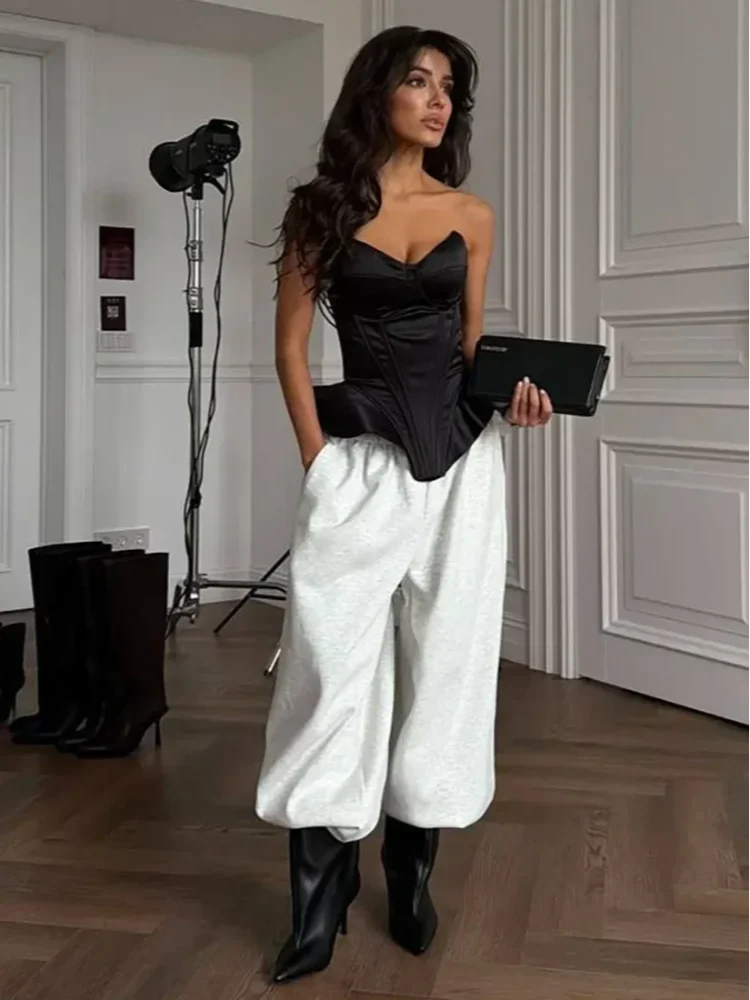 Sexy Fishbone Strapless Short Top Women Chic Sleeveless Off-shoulder Backless Waist Cinching Tops 2026 Lady Evening Party Blouse