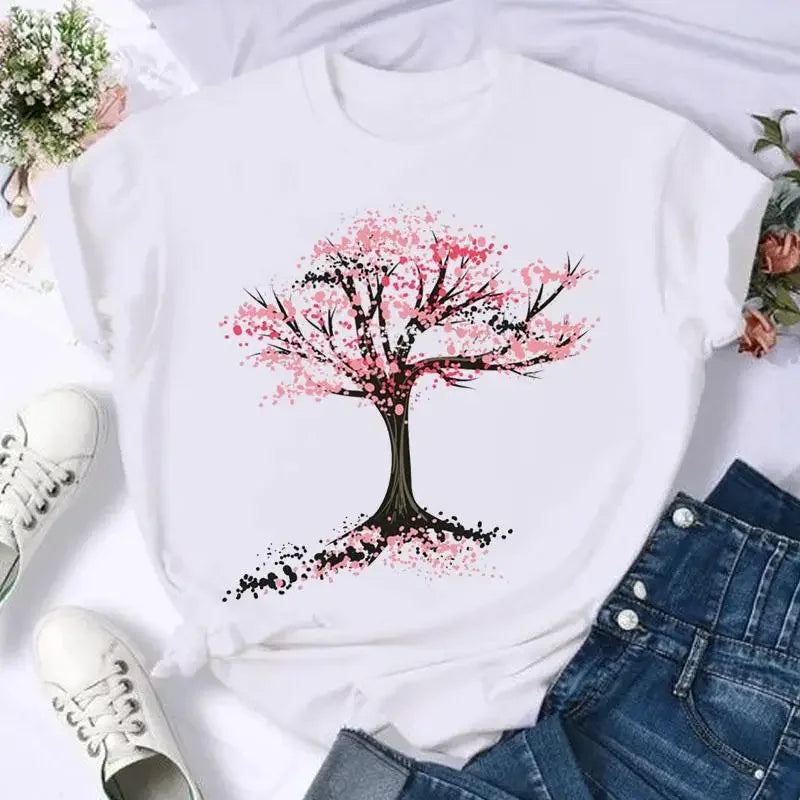 Women's Moon Print Short Sleeve T-Shirt Casual Cartoon Print Retro T-Shirt Graphic T Shirts Women Clothing Summer Streetwear Y2K