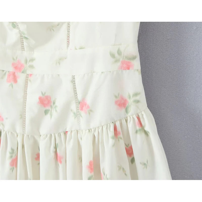 YENKYE Sexy Spaghetti Straps Floral Print Mini Dresses Women Low Waist A-line Summer Vacation Party Robe