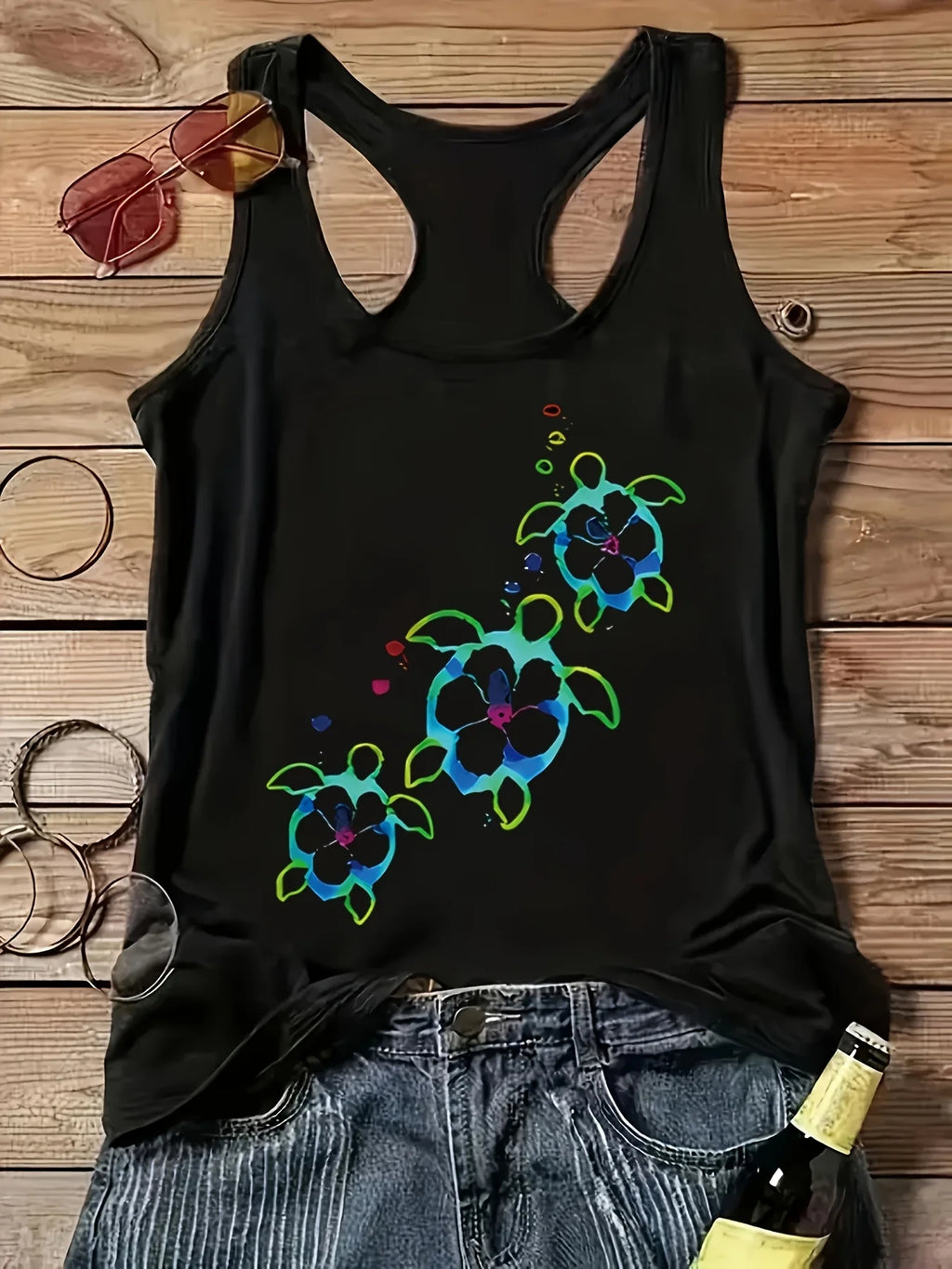 printed Summer women's loose and personalized dream catcher mesh printed vest top T-shirt comfortable sleeveless