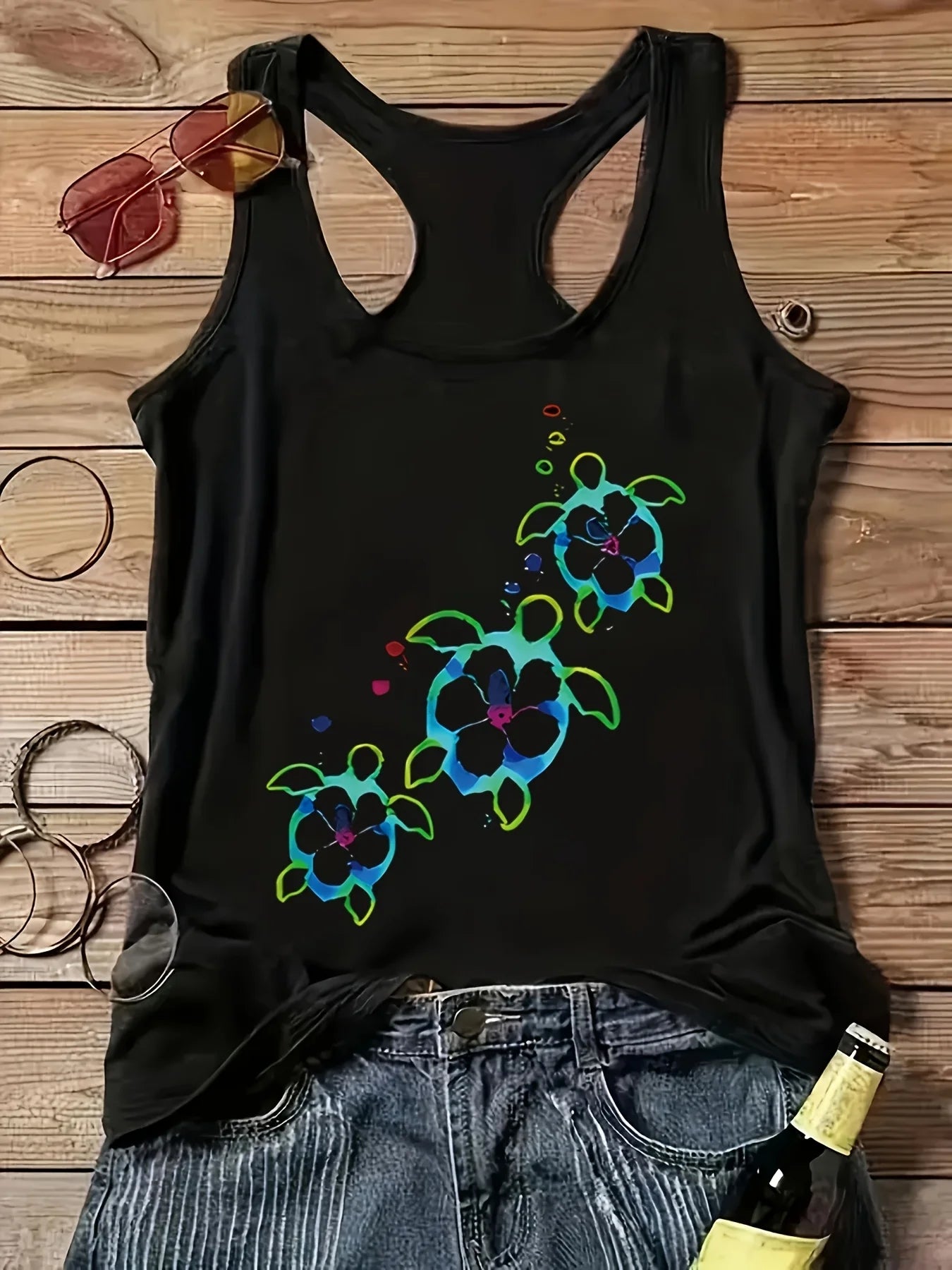 printed Summer women's loose and personalized dream catcher mesh printed vest top T-shirt comfortable sleeveless