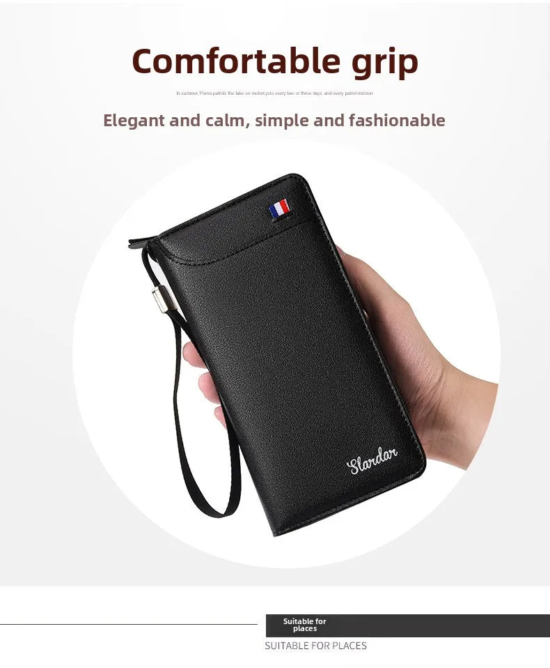 Fashionable Men Handhold Bag New Style Business Zippered Large Purse Phone Case