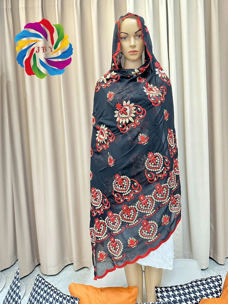 All white blanc Dubai African Muslim Shawl Wrap Cording Embroidery Scarf Sales Muslim Scarf 100% Cotton Big Scarf AfricanWomen
